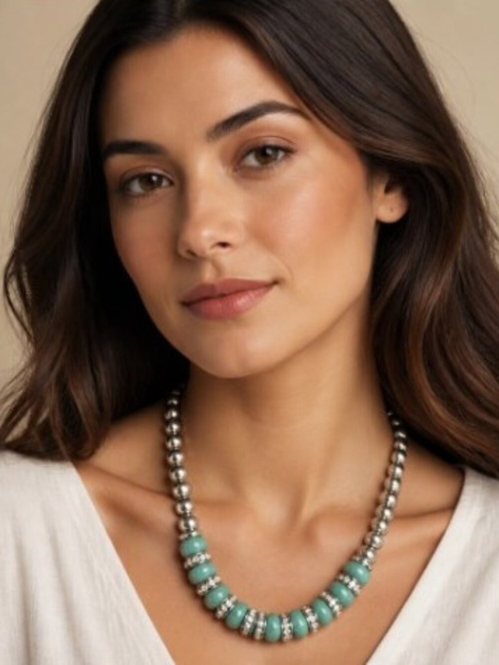 Vintage Silver Bead Necklace With Dyed Agate & Rhinestone Spacers